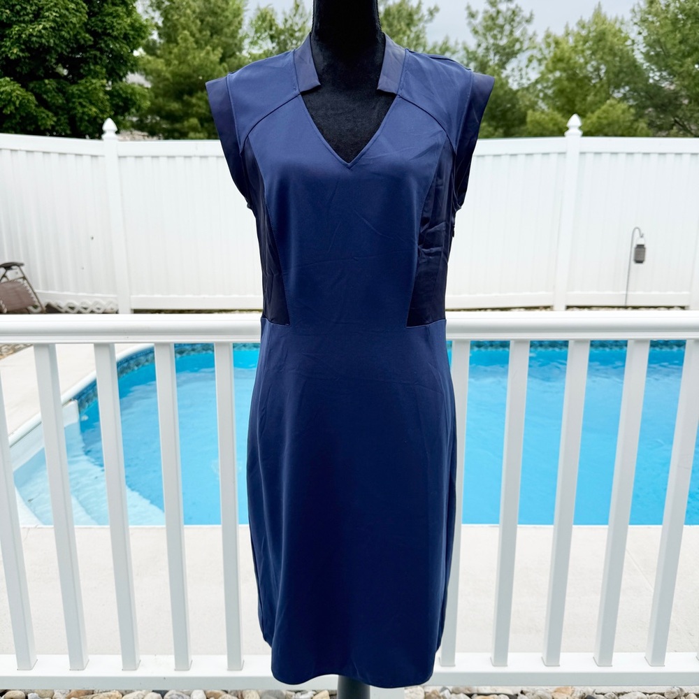 Halston Heritage Sleeveless Sheath Midi Dress in Astral Blue Size 12